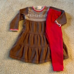 Hanna Andersson Bundle: Girls’ Fair Isle Sweater Dress & Red Leggings 100 (4T)